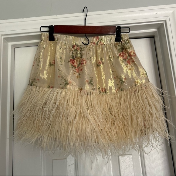 LOVESHACKFANCY Risha Mini Skirt, Golden Fog - Picture 7 of 8